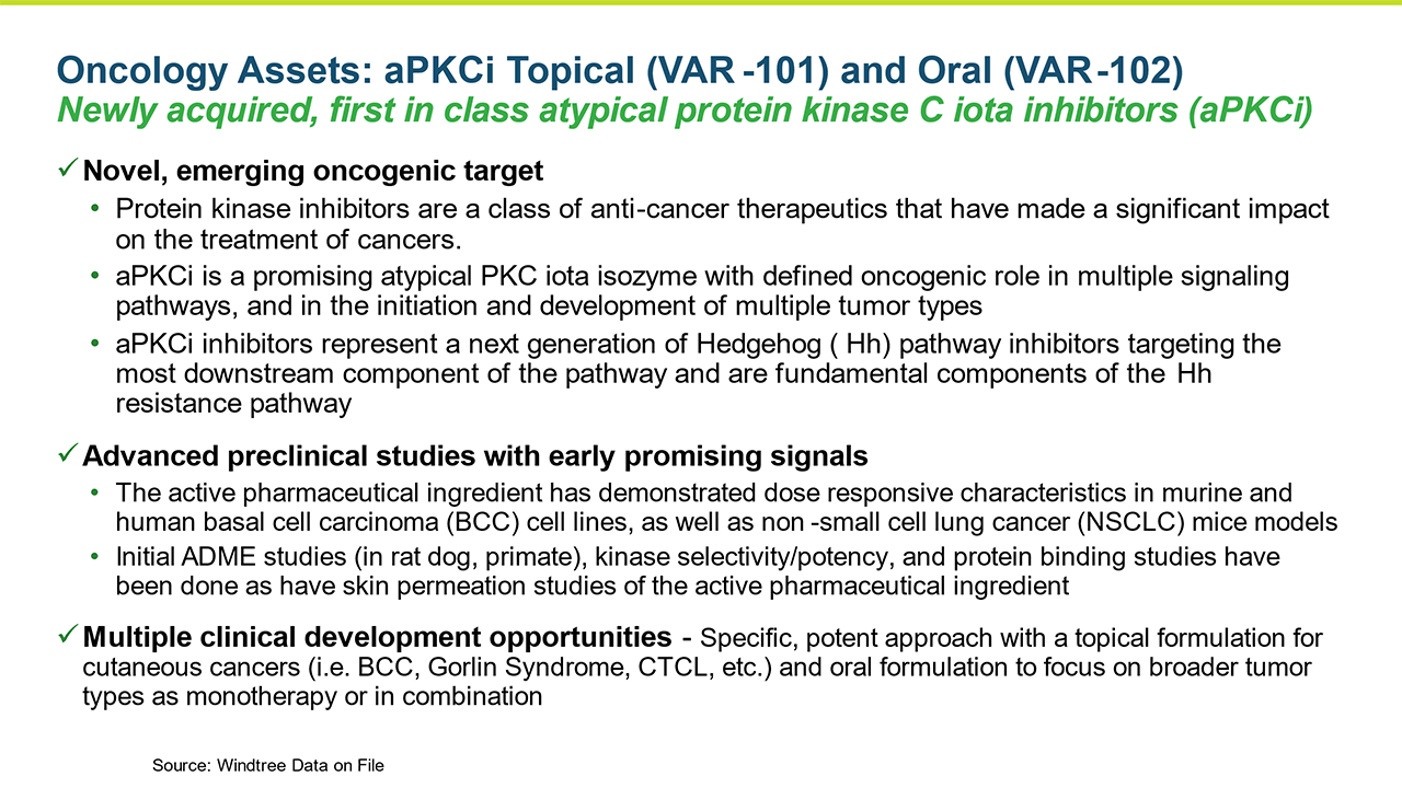 Oncology Asset aPKCi inhibitor topical var 101 and oral var 102 
