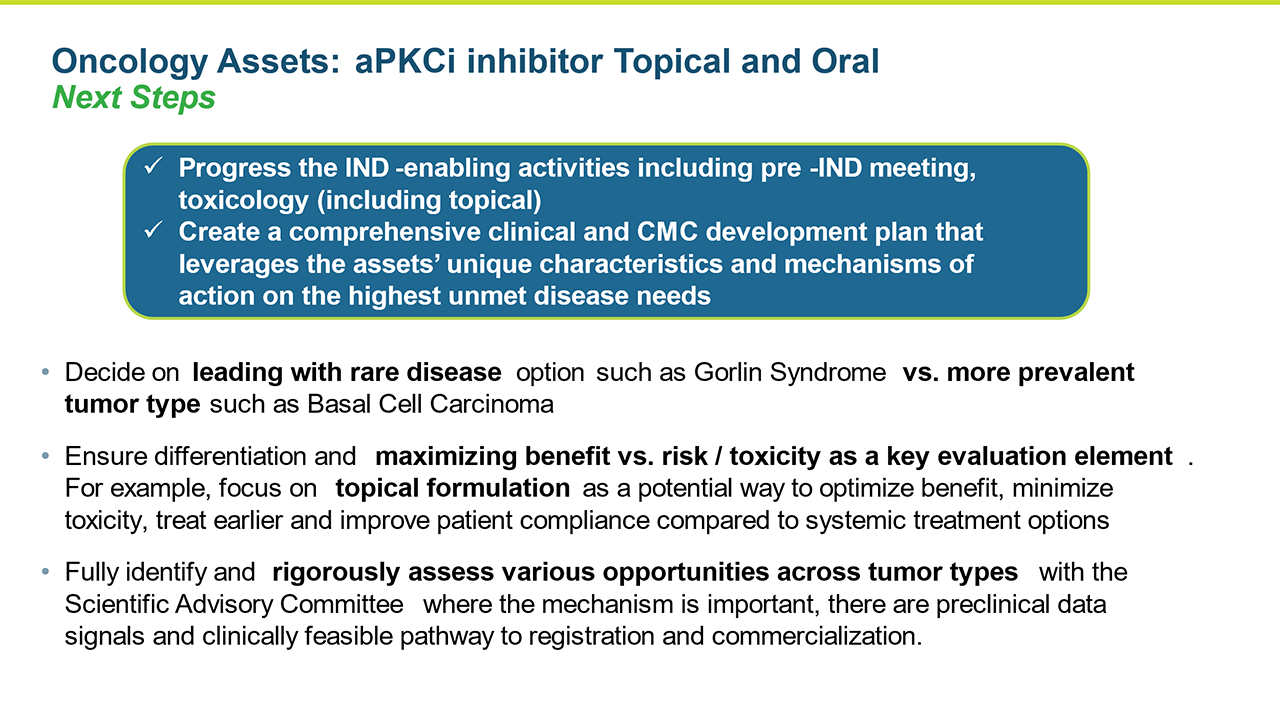 Oncology Asset aPKCi inhibitor topical and oral 