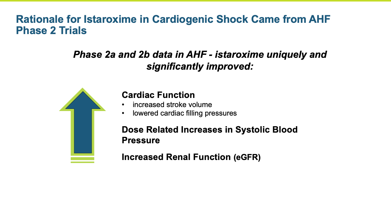 Rationale for Istaroxime in Cardiogenic Shock Came from AHF Phase 2 Trials